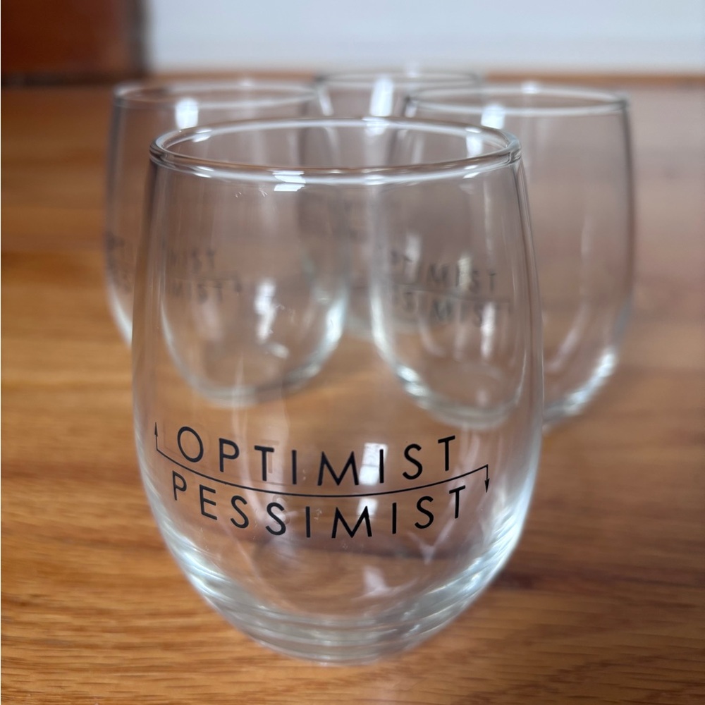 Optimist / pessimist wine glass set of 4